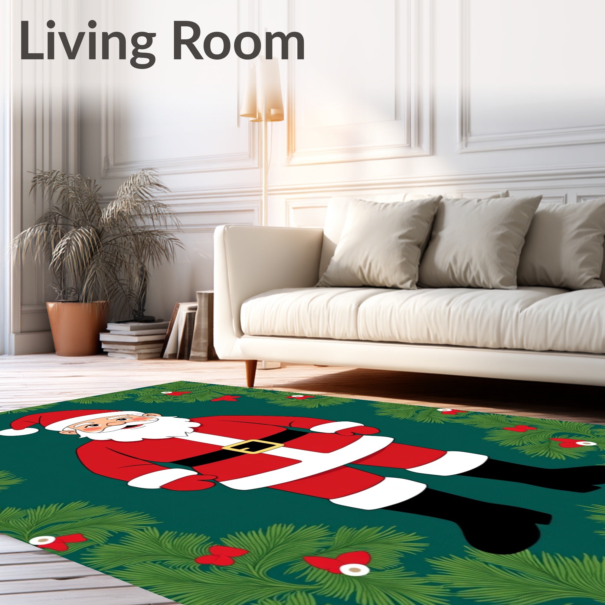 Festive Santa Claus Evergreen Garland Rug