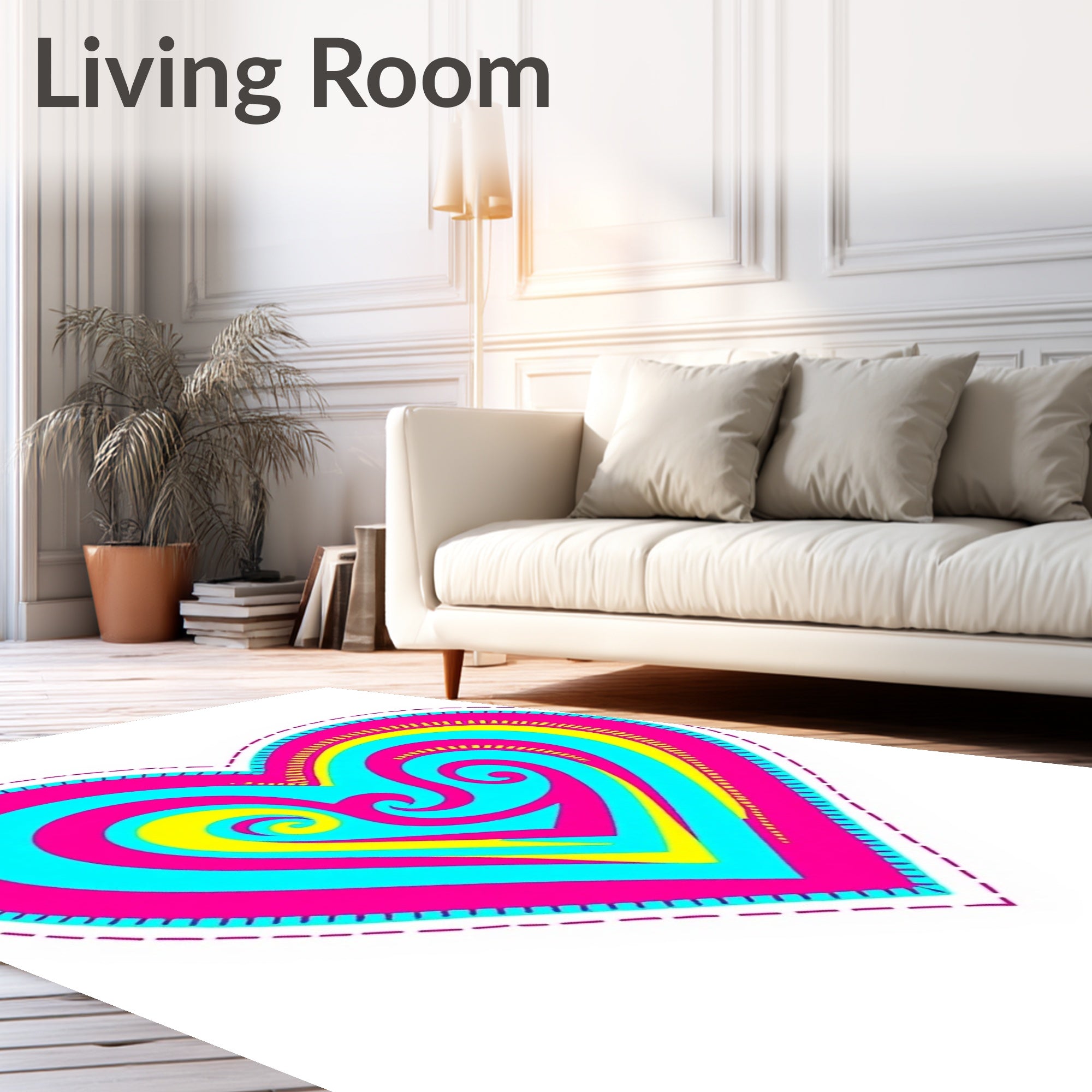 Vibrant Swirl Heart Pink Cyan Yellow Rug