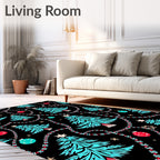 Aqua Christmas Trees Red Ornament Garland Rug