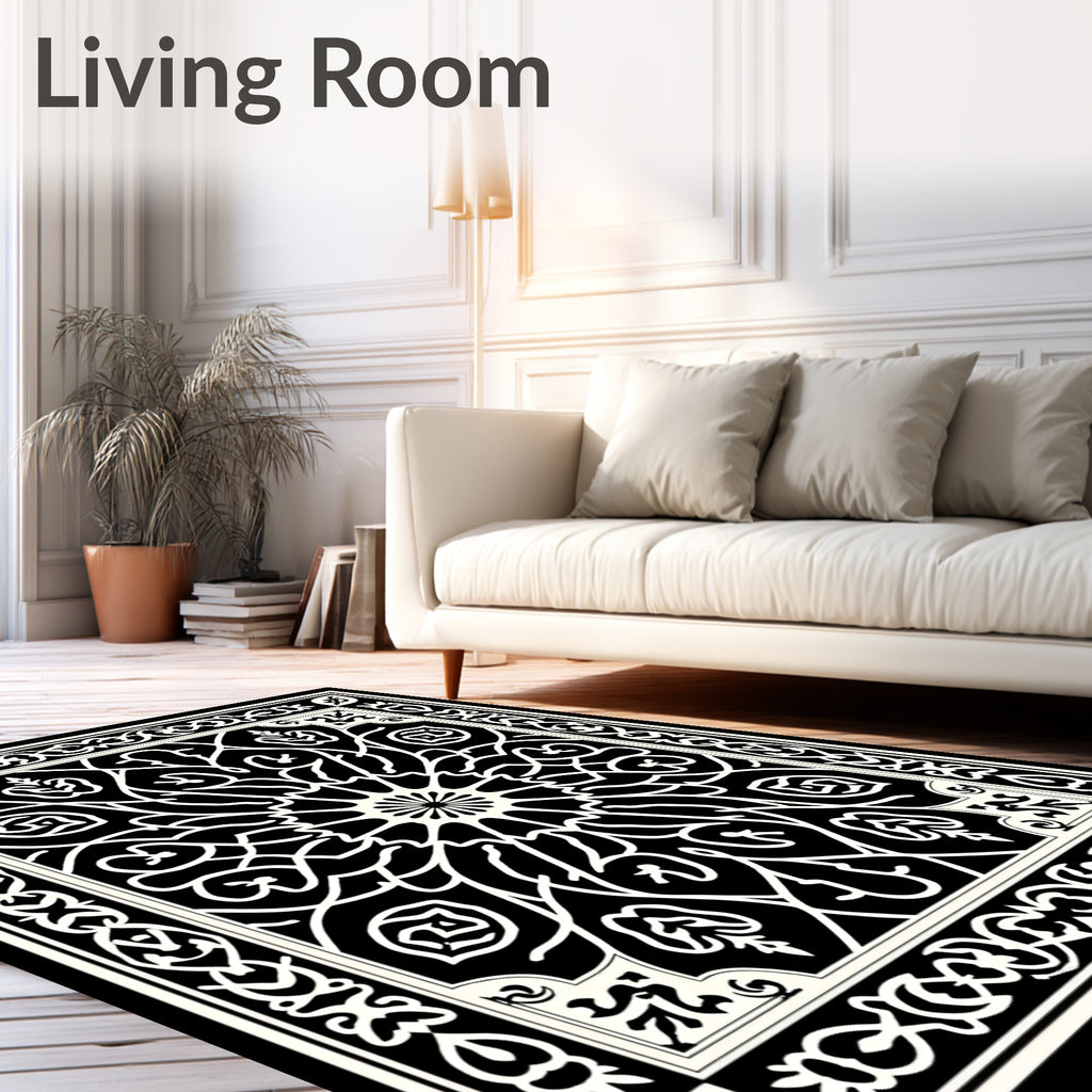 Black and White Intricate Mandala Rug