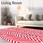 Modern Red Teal Zigzag Dot Rug
