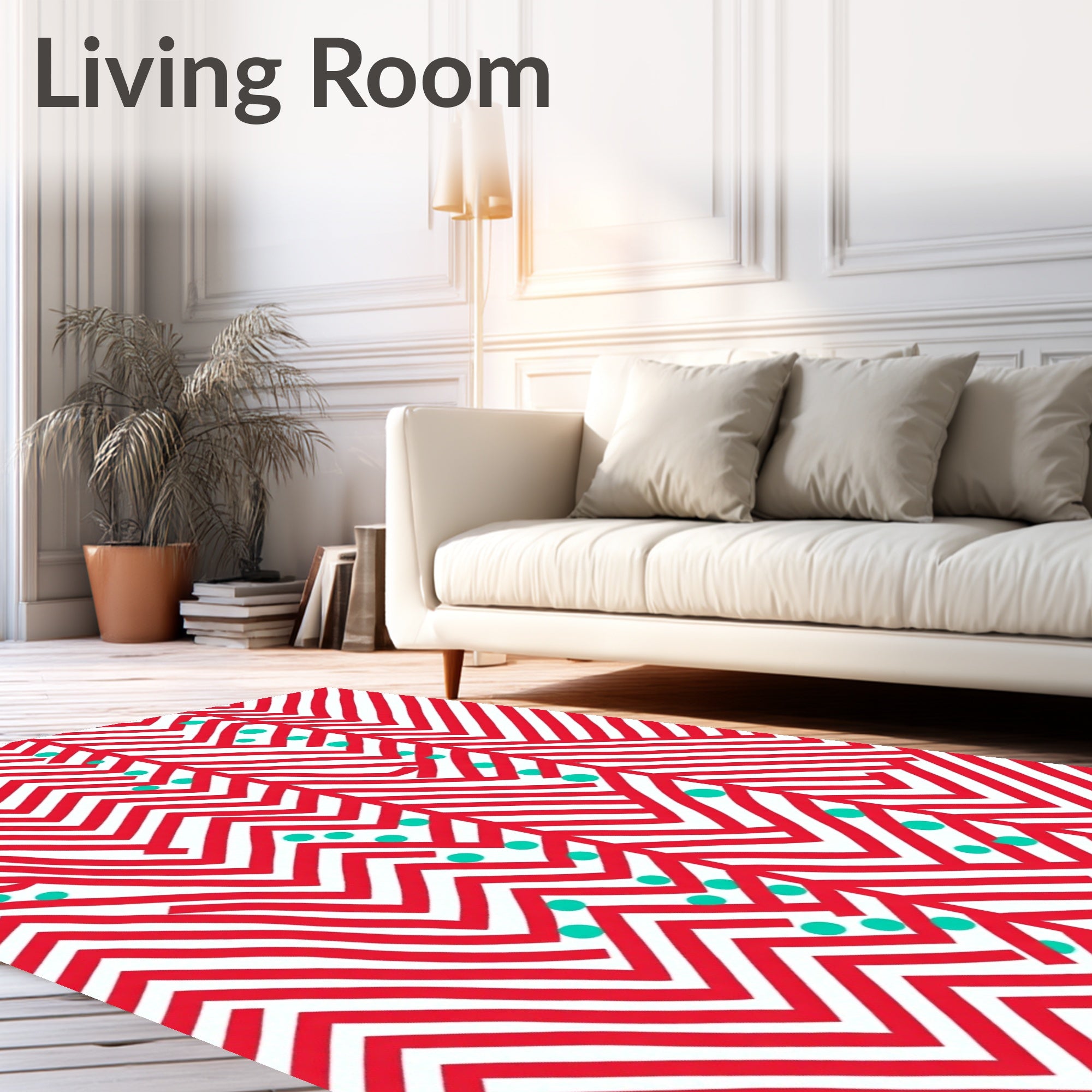 Modern Red Teal Zigzag Dot Rug