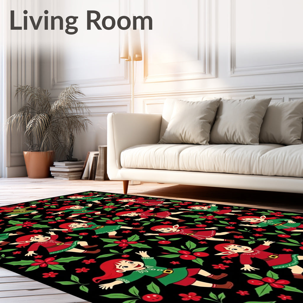 Cheerful Elves Holly Berry Garland Background Rug
