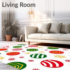 Holiday Balls Red Green Yellow Snowflakes Rug