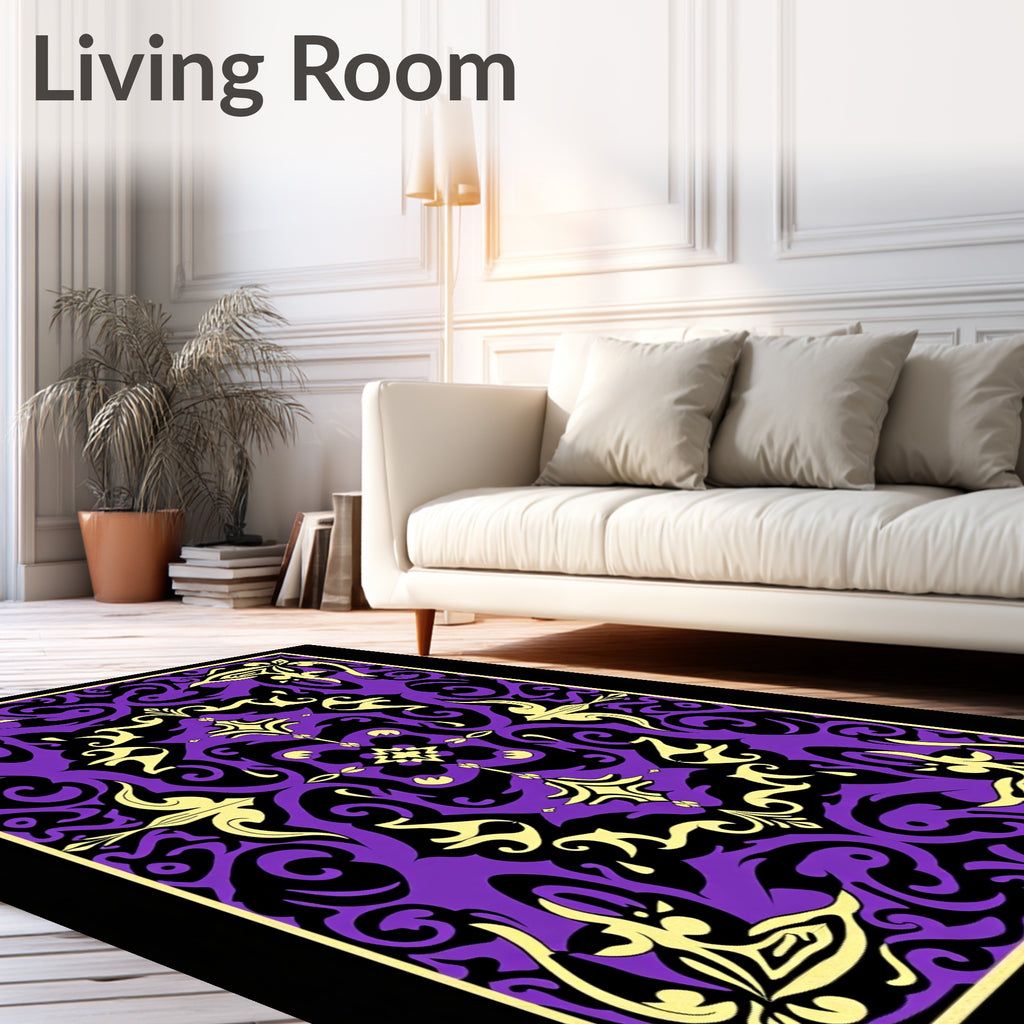 Purple Yellow Black Ornate Filigree Medallion Rug