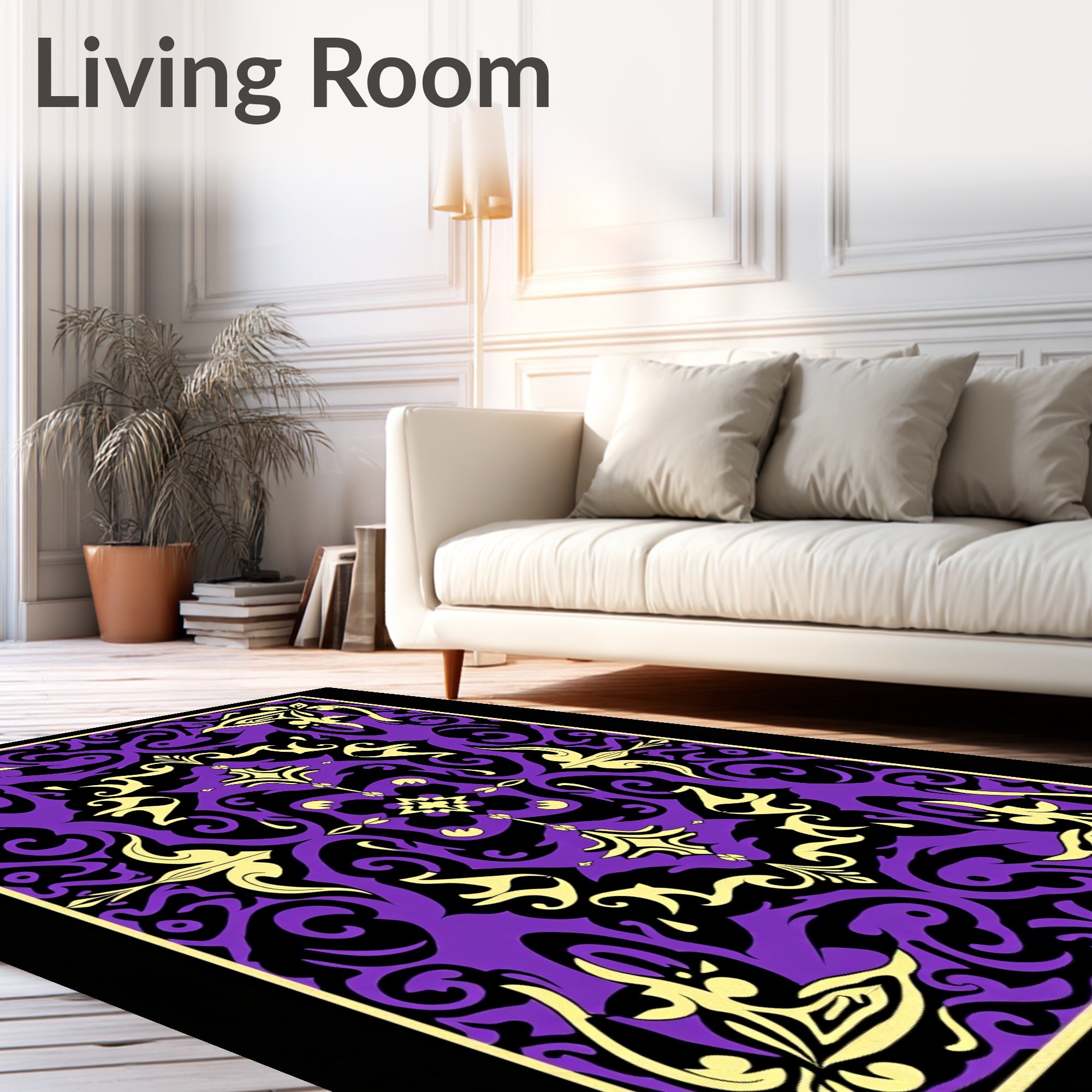 Purple Yellow Black Ornate Filigree Medallion Rug