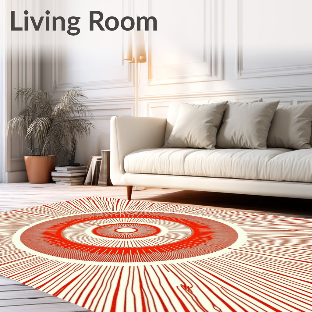Crimson Burst Concentric Circles Rug