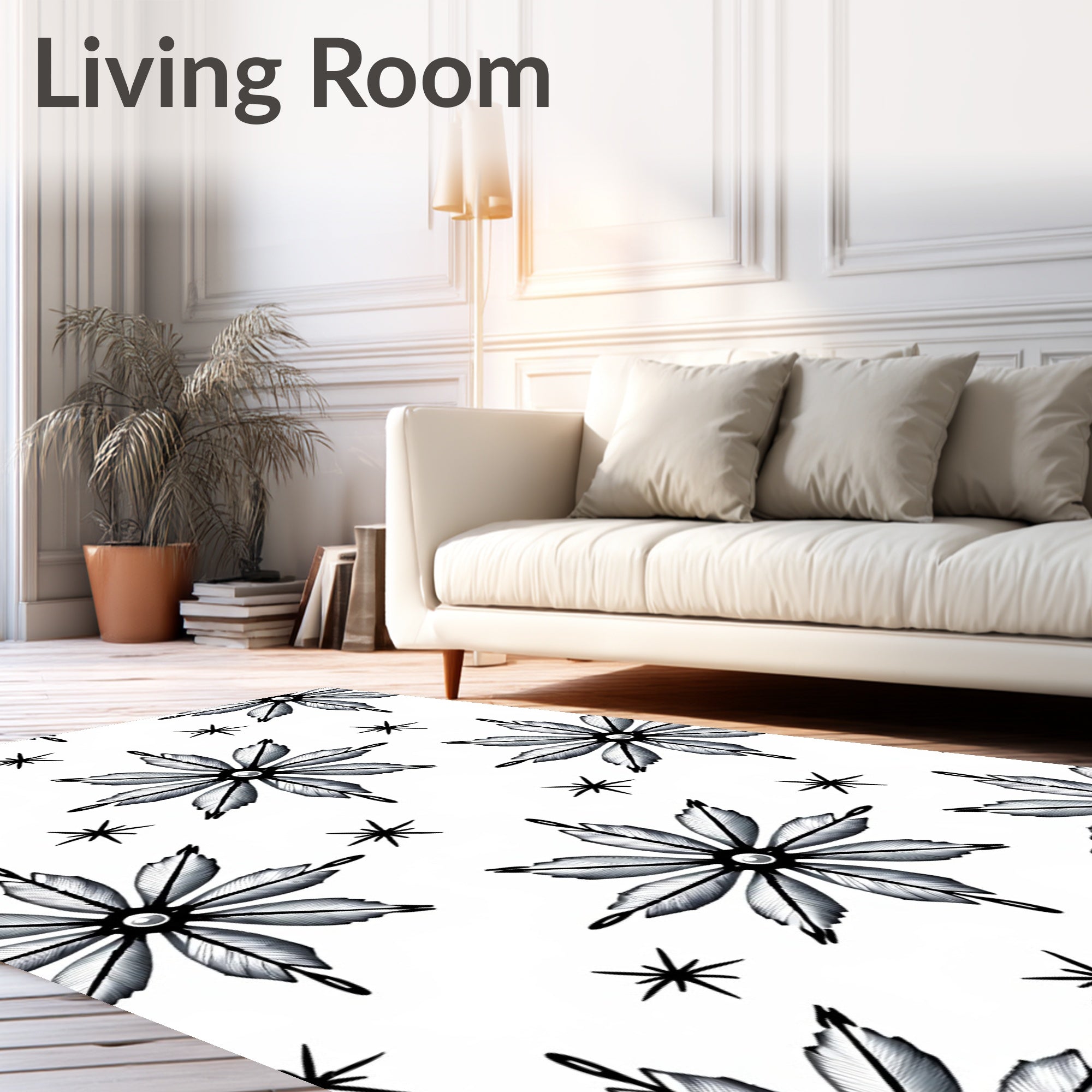 Monochromatic Starburst Feather Arrangement Rug