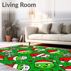 Green Christmas Cat Santa Hat Snowflakes Rug