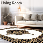 Intricate Black Gold Arabesque Mandala Rug