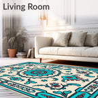 Turquoise Floral Mandala Medallion Rug