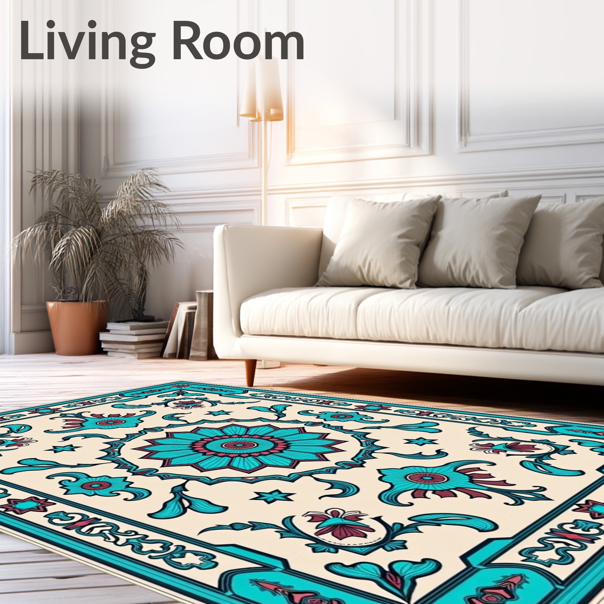 Turquoise Floral Mandala Medallion Rug