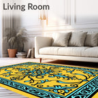 Golden Teal Baroque Floral Rug