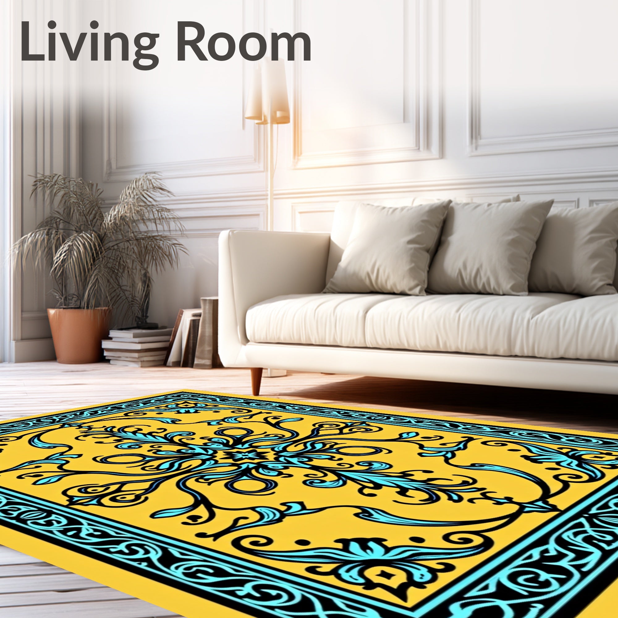 Golden Teal Baroque Floral Rug
