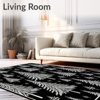 Black White Pine Forest Snowflake Trees Rug