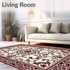 Ornate Crimson Vine Scrollwork Medallion Rug