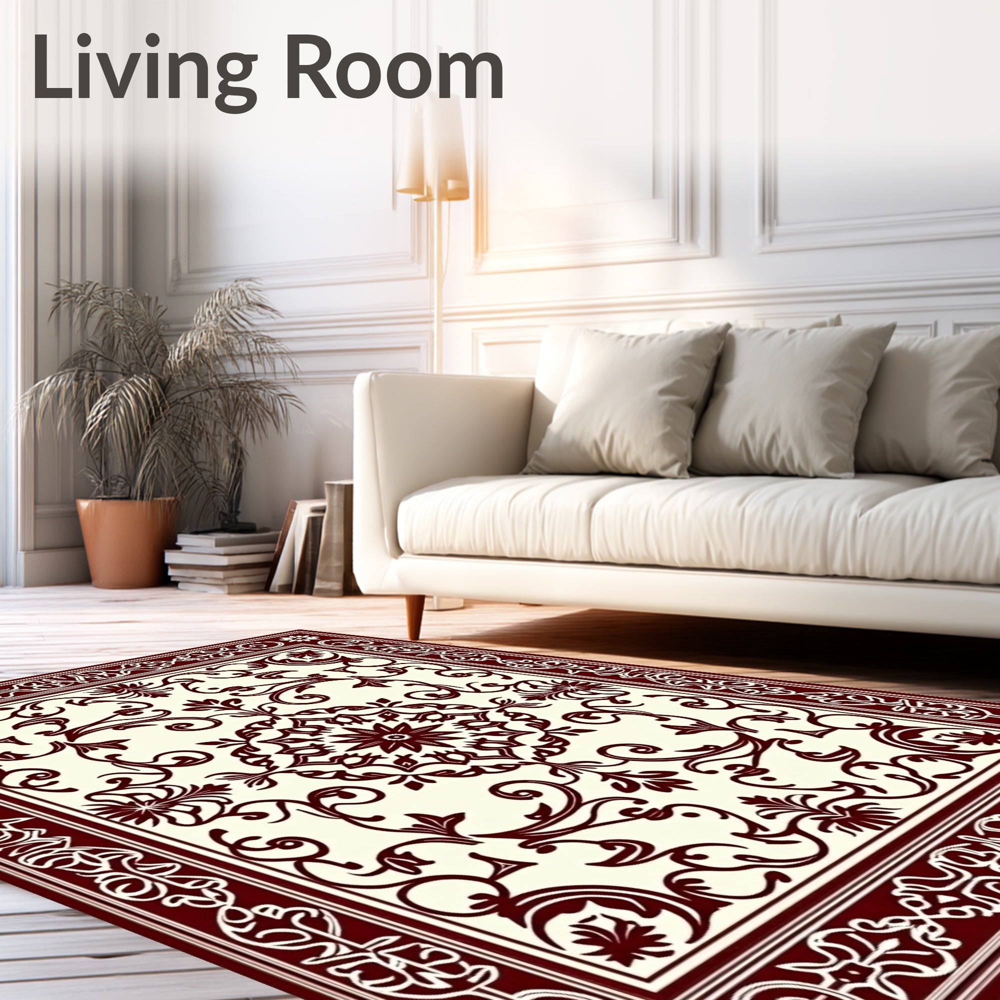 Ornate Crimson Vine Scrollwork Medallion Rug