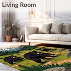Woodland Bear Family Snowy Mountain Scene Rug