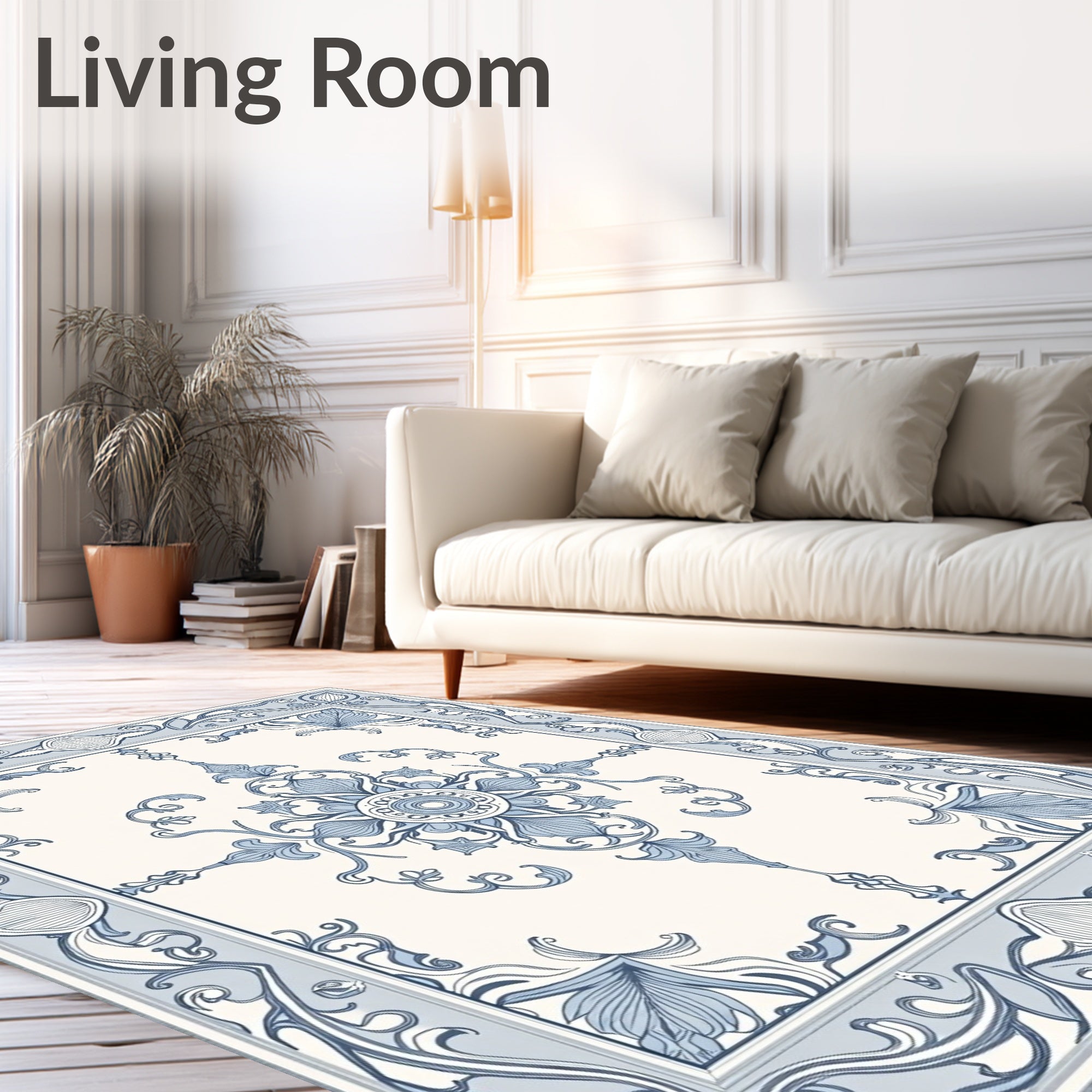 Pale Blue Art Nouveau Floral Medallion Rug