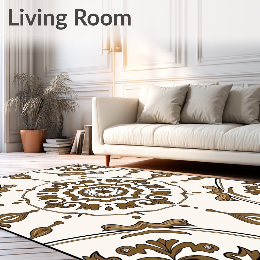 Cream and Brown Medallion Floral Rug