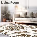Cream and Brown Medallion Floral Rug