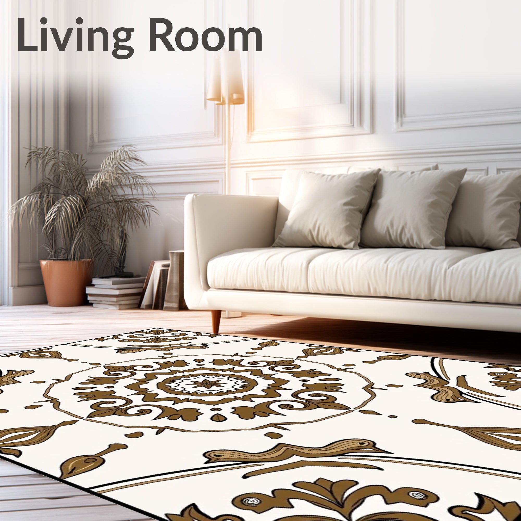 Cream and Brown Medallion Floral Rug