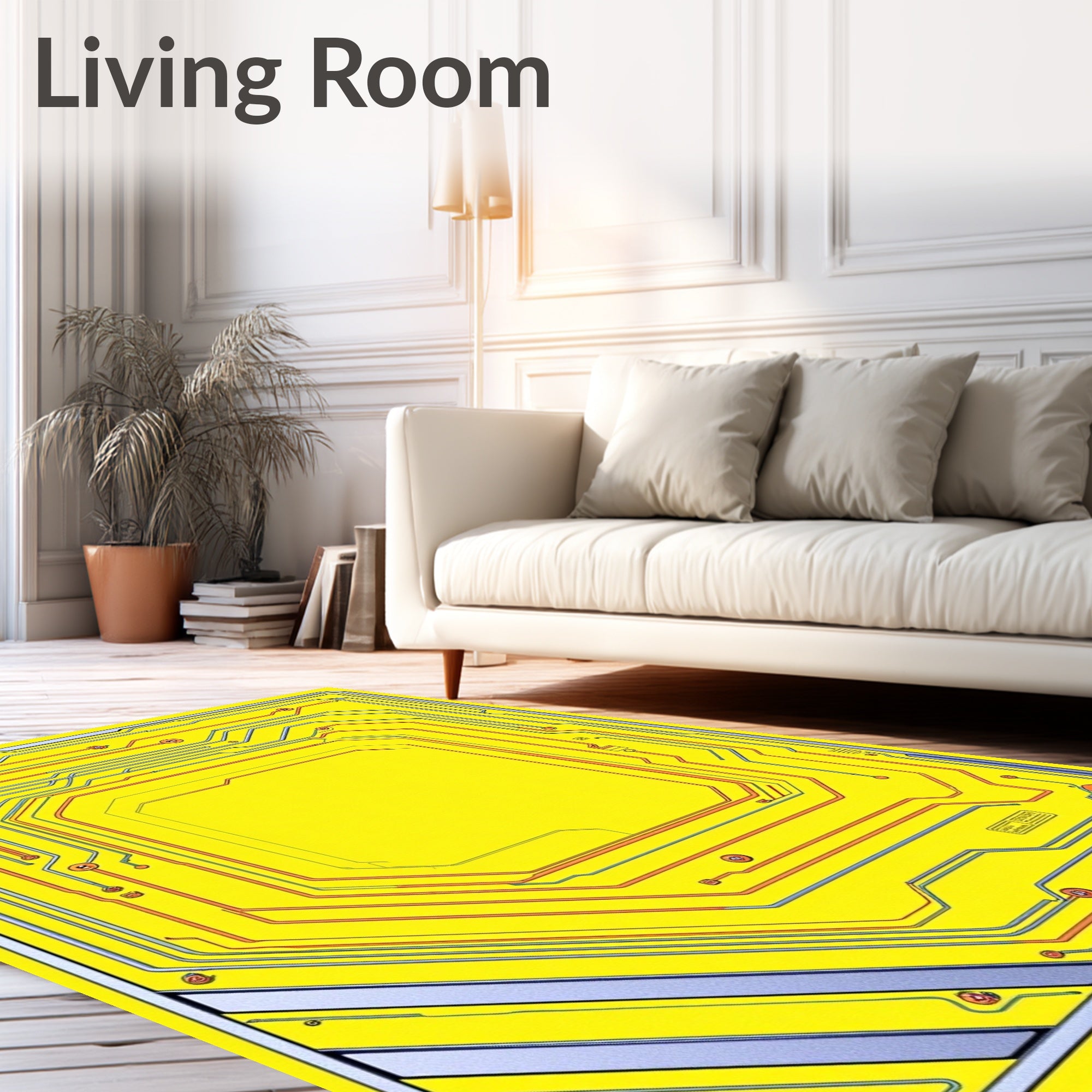 Yellow Circuit Board Lines Rug