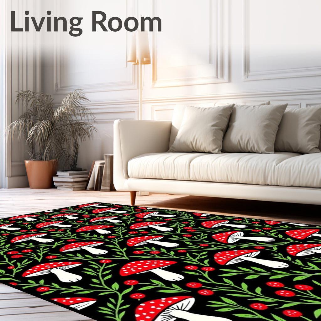 Enchanted Forest Red Mushroom Swirl Rug
