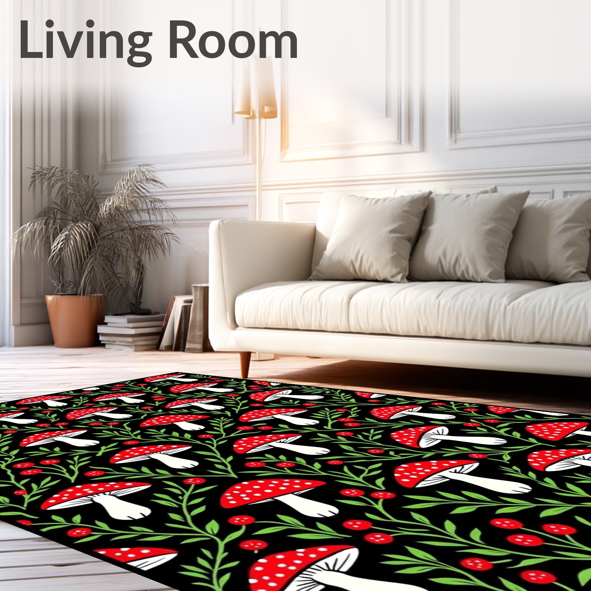 Enchanted Forest Red Mushroom Swirl Rug