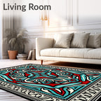 Bold Red Teal Medallion Symmetry Rug