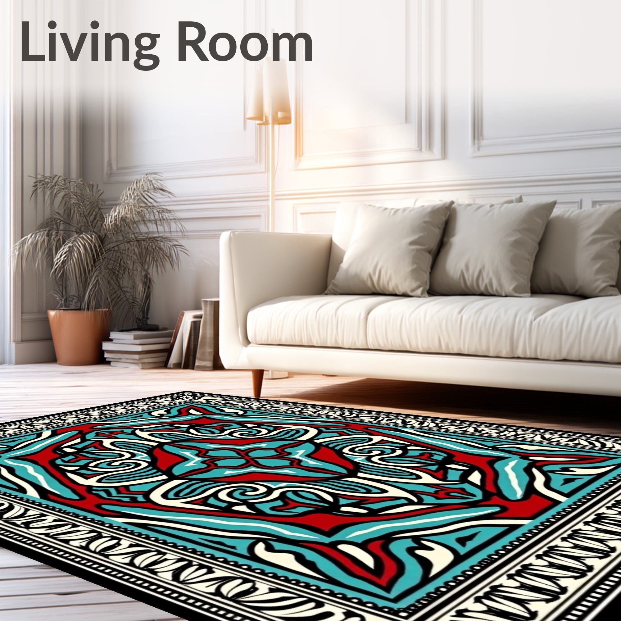 Bold Red Teal Medallion Symmetry Rug