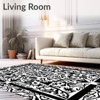 Black White Damask Floral Medallion Rug