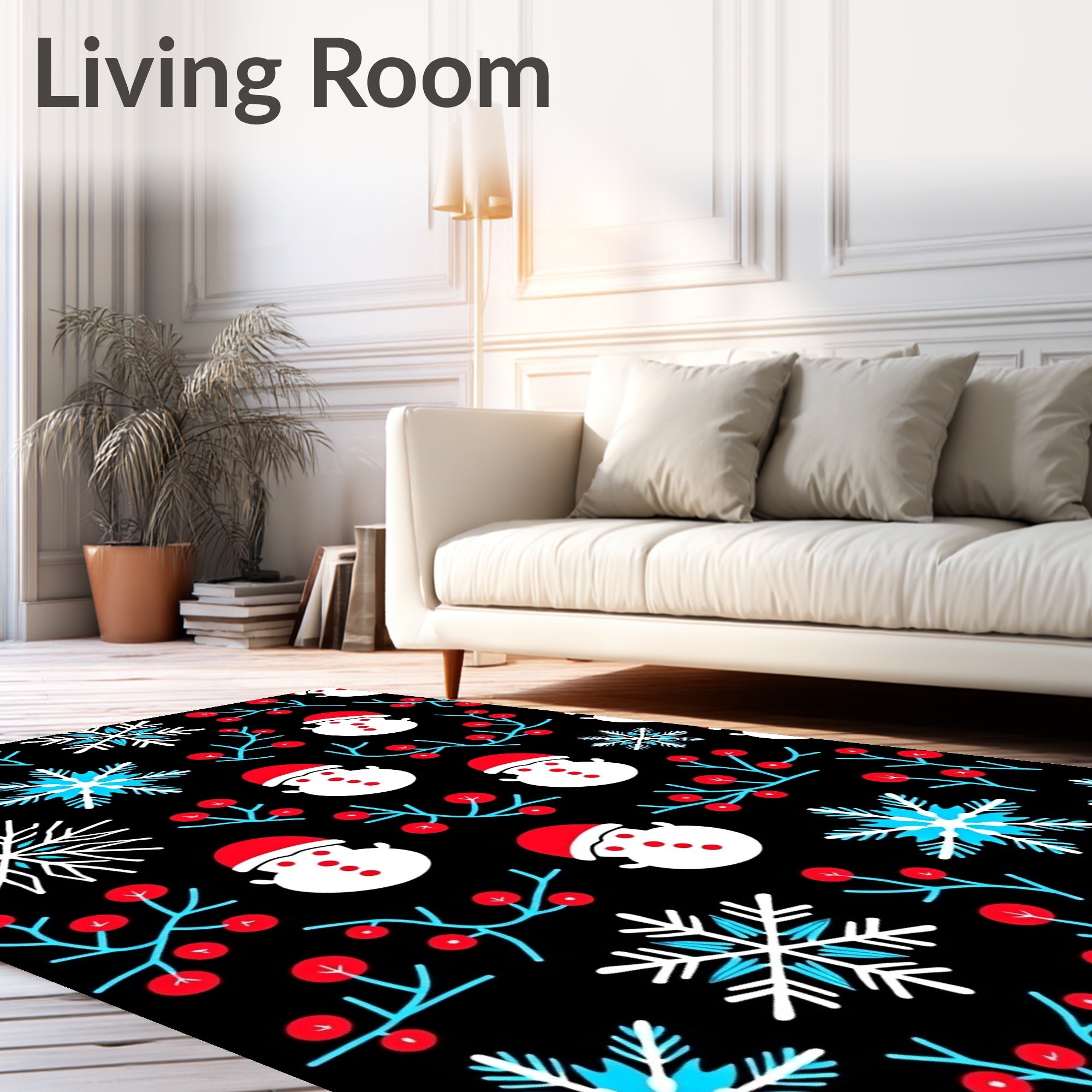 Happy Snowman Red Berry Snowflake Rug