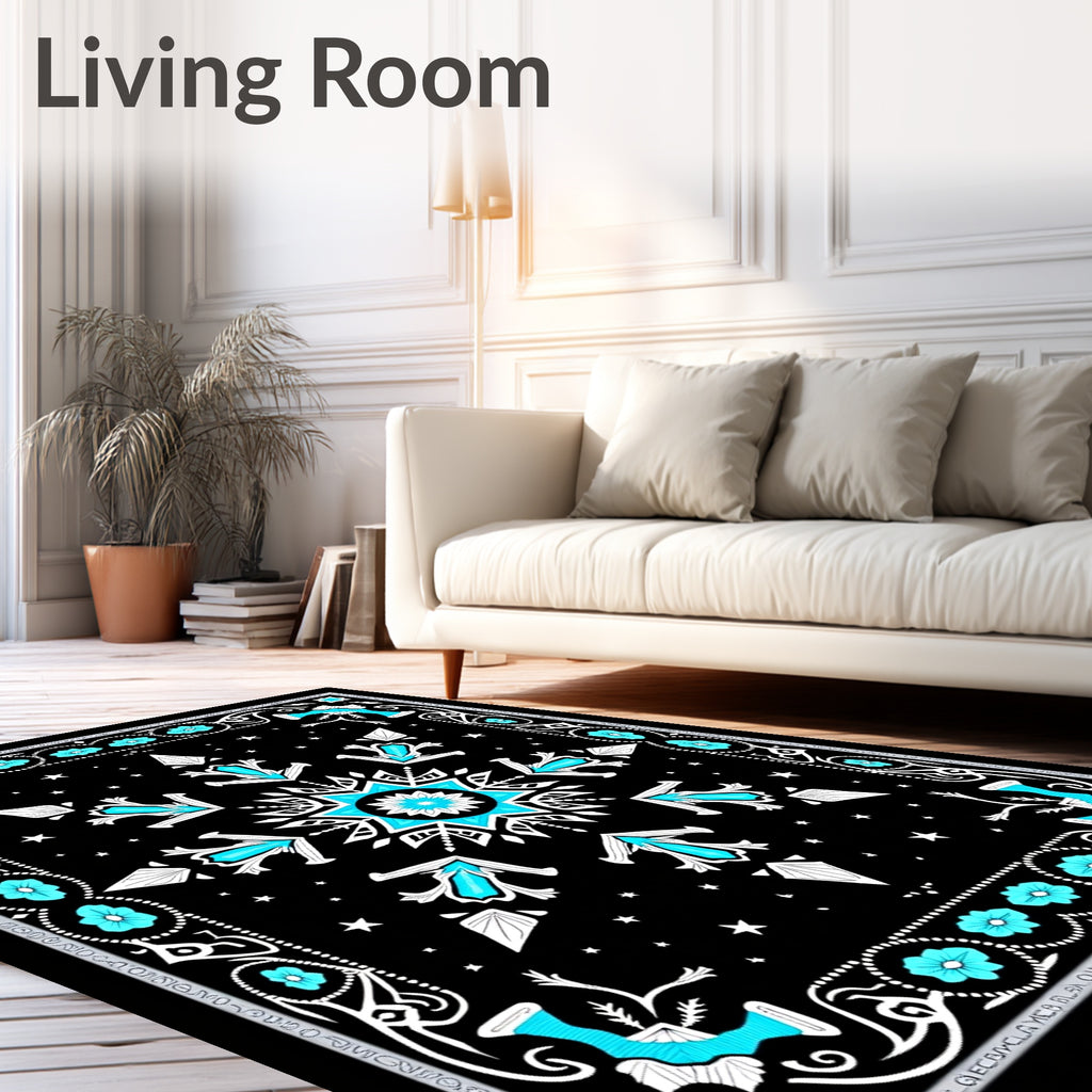 Midnight Cyan Snowflake Medallion Rug