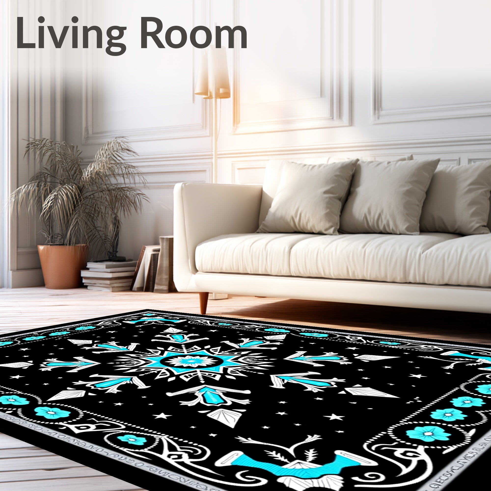 Midnight Cyan Snowflake Medallion Rug