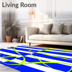Electric Blue White Stripe Grass Swirls Rug