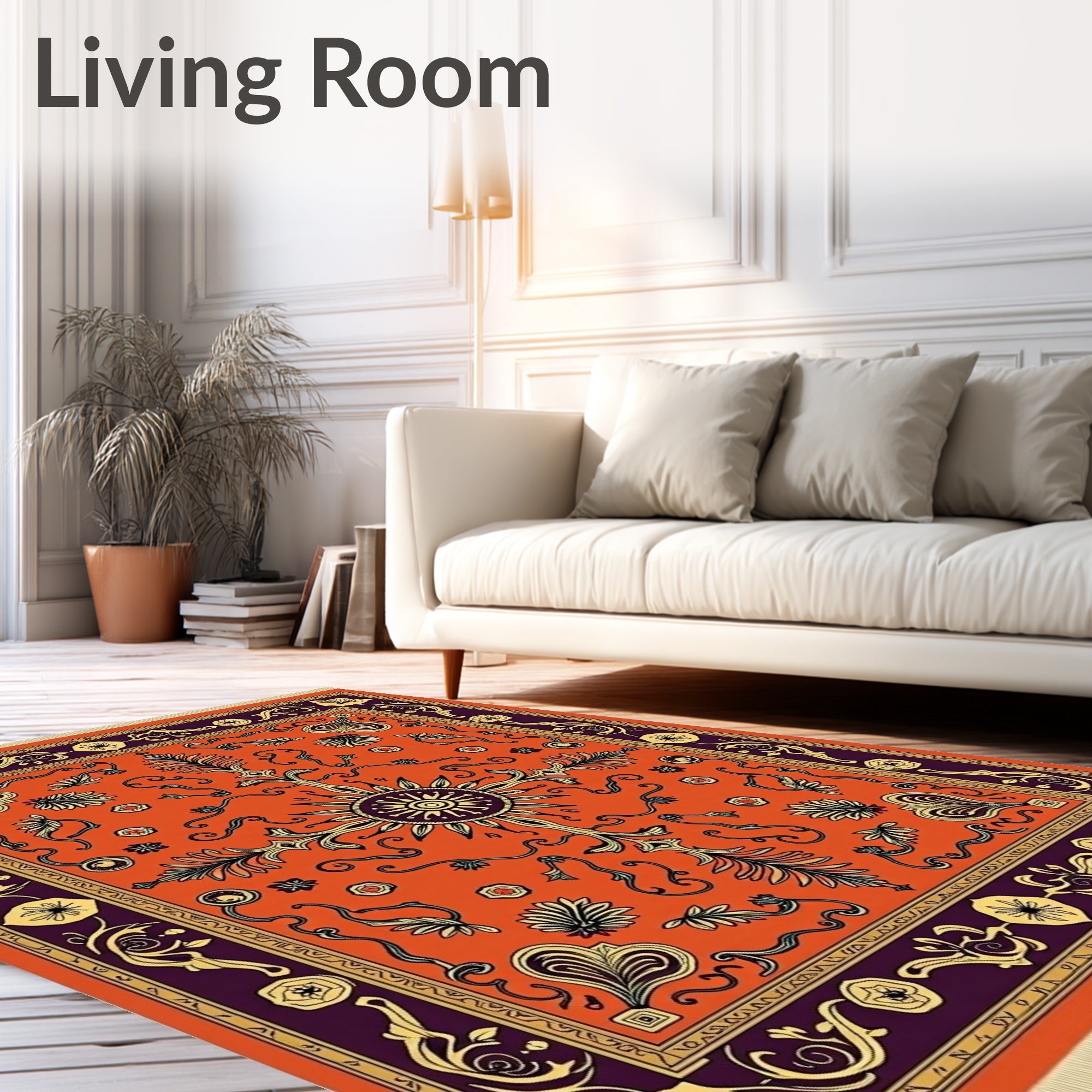 Vibrant Orange Central Sun Floral Rug