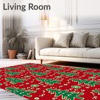 Crimson Green Christmas Tree Snowflakes Rug
