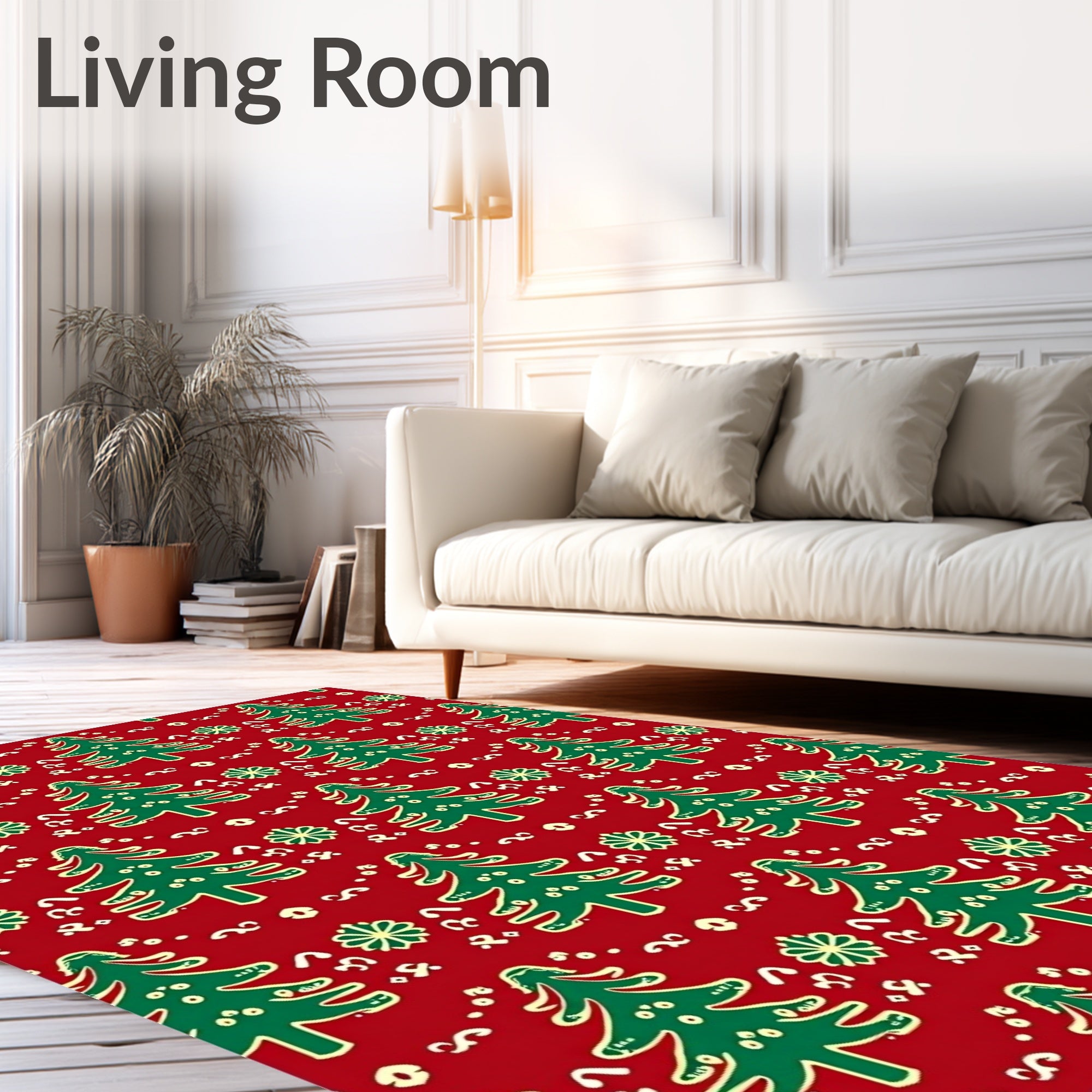 Crimson Green Christmas Tree Snowflakes Rug