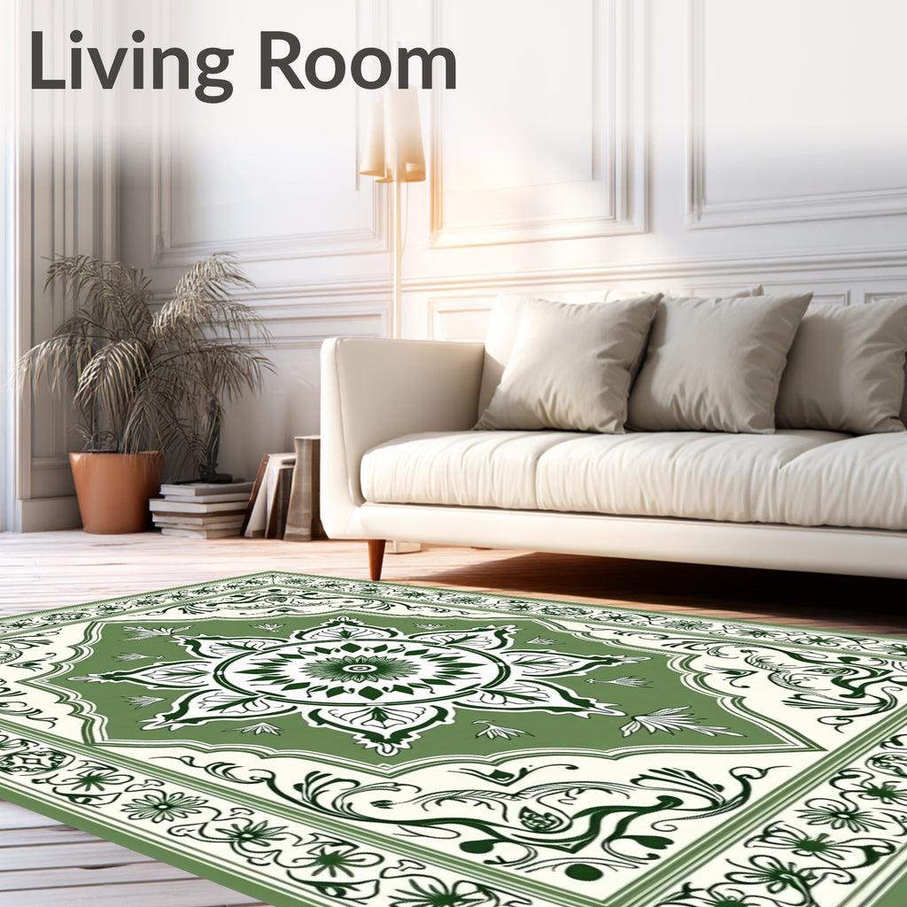 Verdant Bloom Bordered Central Crest Rug