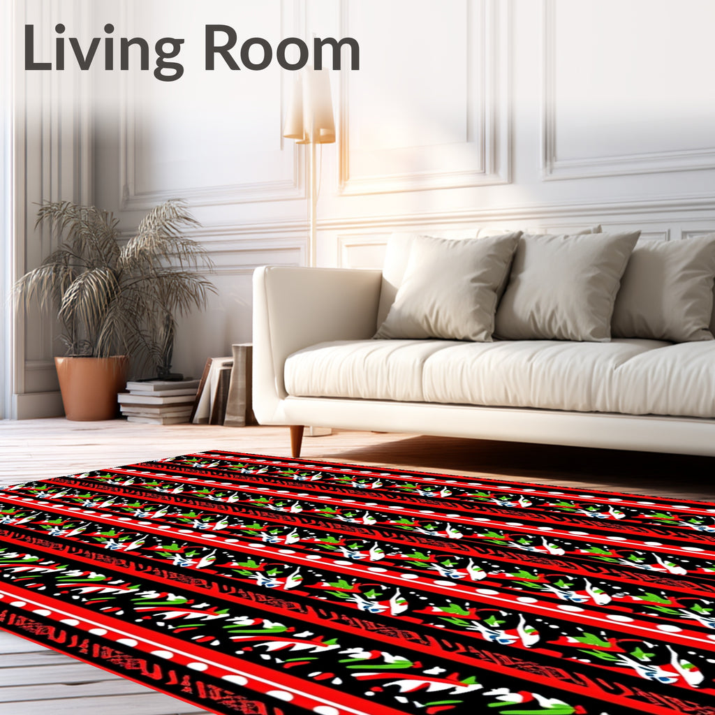 Bold Red Stripe Abstract Fish Motif Rug