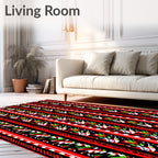 Bold Red Stripe Abstract Fish Motif Rug