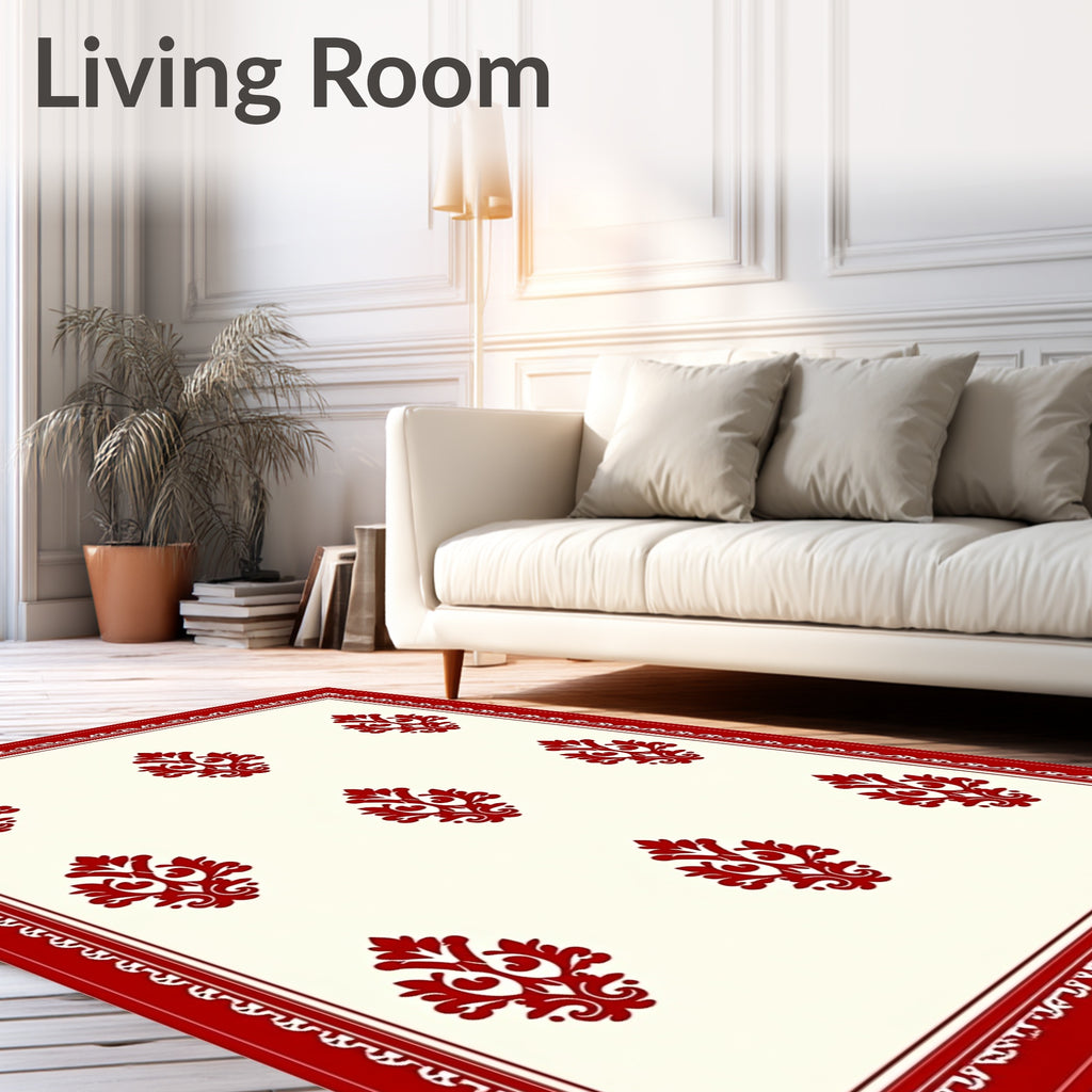 Scarlet Damask Border Cream Field Rug