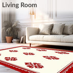 Scarlet Damask Border Cream Field Rug