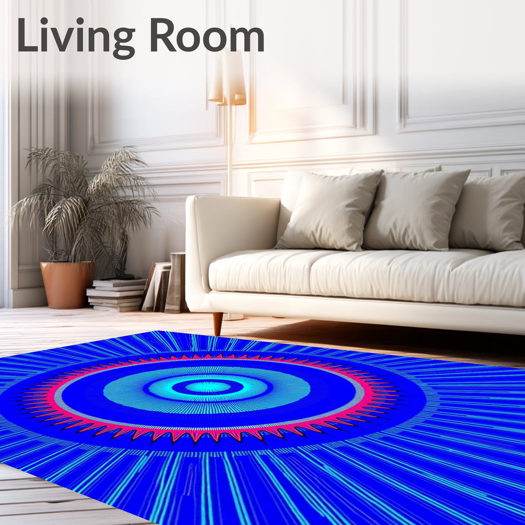 Vibrant Blue Radial Concentric Circles Rug