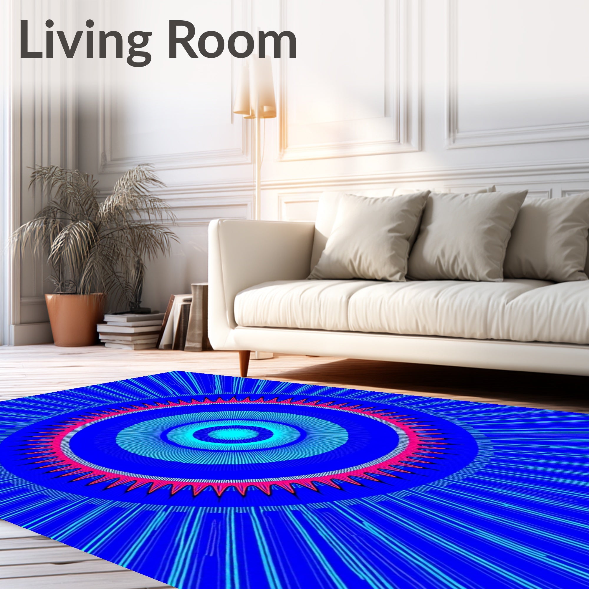 Vibrant Blue Radial Concentric Circles Rug