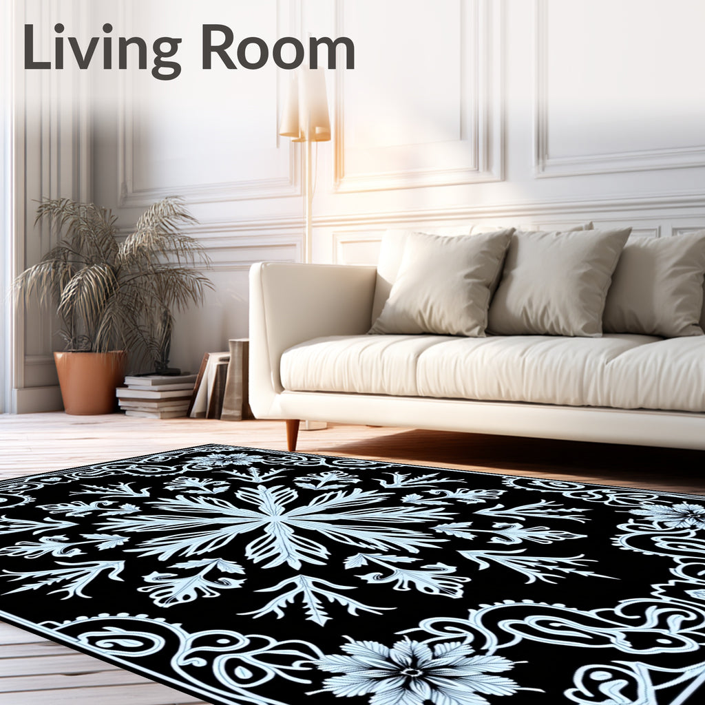 Light Blue Floral Scrollwork Mandala Rug