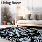 Light Blue Floral Scrollwork Mandala Rug