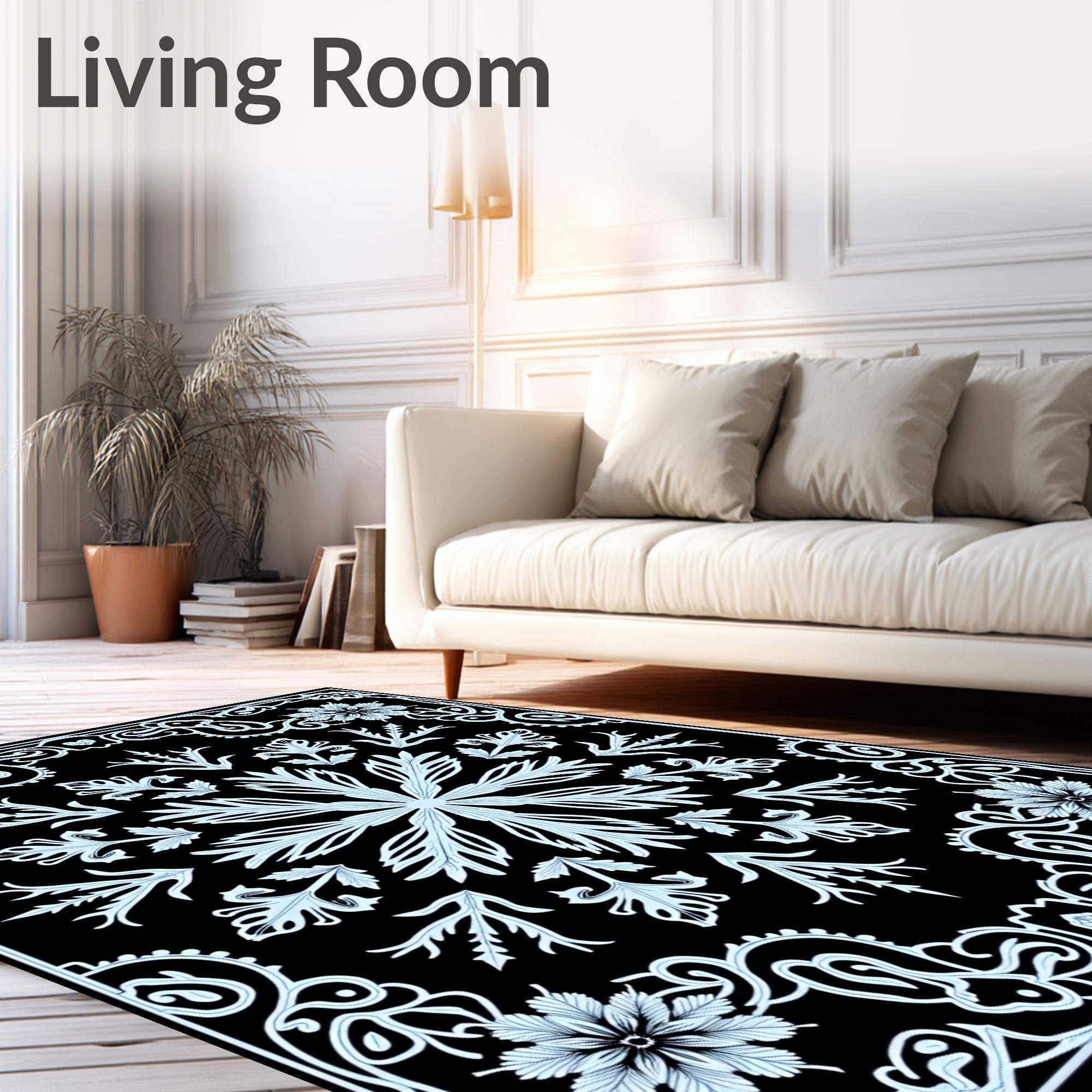 Light Blue Floral Scrollwork Mandala Rug