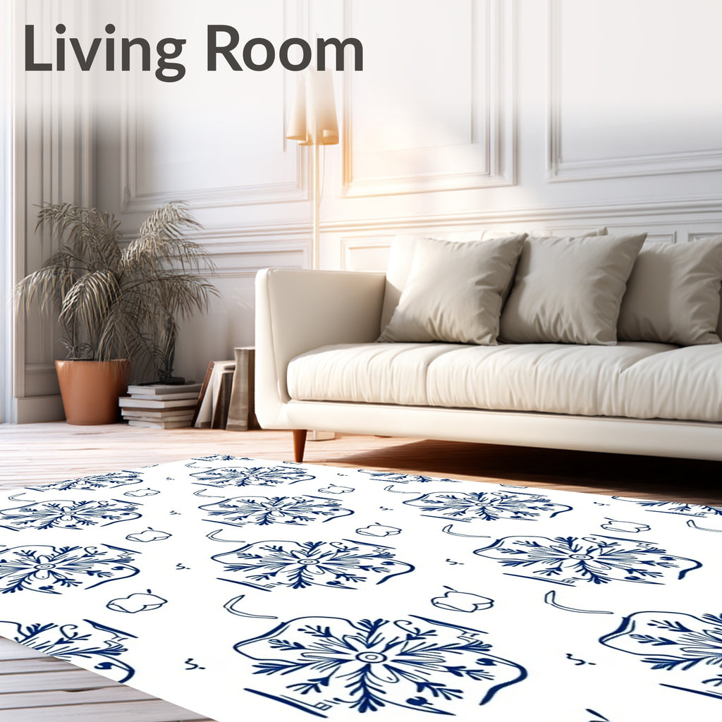 Classic Blue Floral Outline Rug